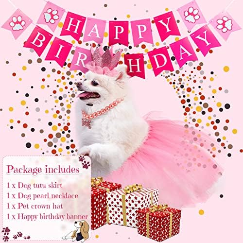 Pinkunn 4 komada slatka odjeća za rođendan psa s suknjom za kućne ljubimce Tutu suknja za štene biserna ogrlica