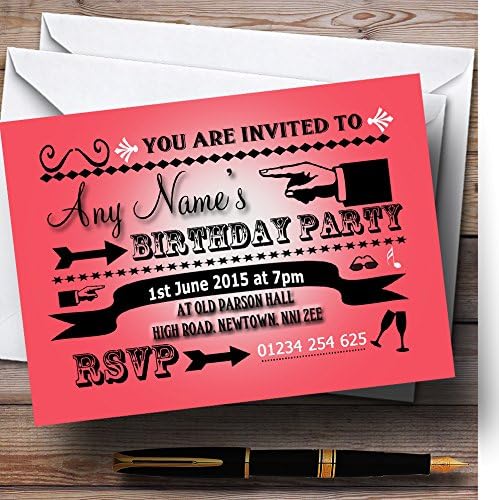 The Card Zoo ružičasta crvena tipografija Word Art Vintage Personalizirani rođendan Poziv na zabavu