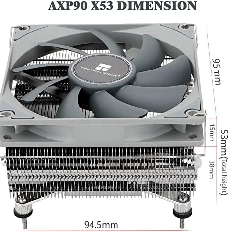 Thermalright AXP-90 X53 CPU hladnjak niskog profila sa prilično 90mm TL-9015 PWM ventilatorom, 4 toplotne cijevi, visina 53mm, za AMD AM4/Intel LGA 1150/1151/1155/1156/1200