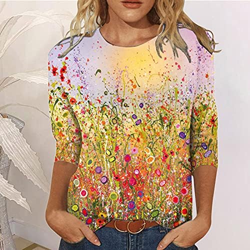 Žene 3/4 rukav vrhovi Crewneck T-majice Trendy cvjetni grafički grafički majica Lose Fit Tunic