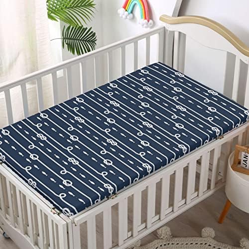 Nautički tematski lim, meka i rastegnuti objekat krevetića - listovi krevetića za djecu za djevojčicu ili dječak, noćno plavo i bijelo, 28 x52