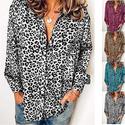 Andongnywell ženski casual V izrez Leopard Print dugih rukava Bluze vrhovi majice TUNIKA T majice