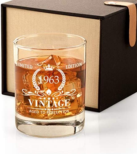 Triwol 60. rođendanski pokloni za muškarce, Vintage 1963 Whisky Glass Funny 60 rođendanski pokloni za