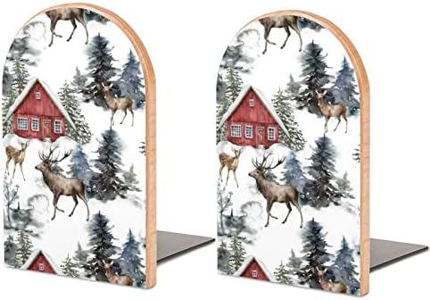 Knjiga završava Božić jeleni u zimskom šumi Bookends za police za držanje knjige Heavy Duty Non-Slip