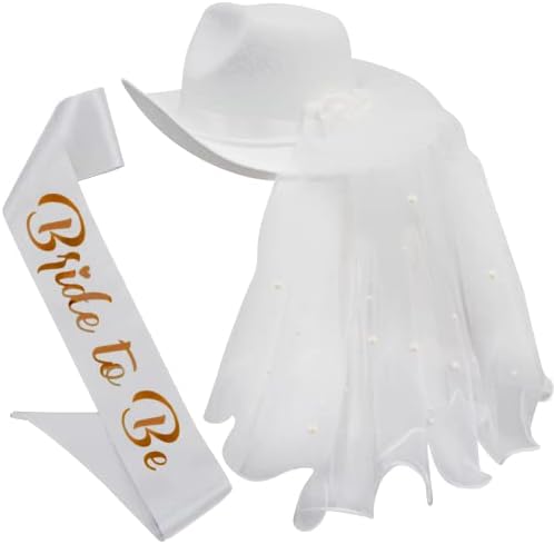 4e je novost Bride Cowgirl šešir sa velom & Sash - ženski bijeli kaubojski šešir Bachelorette Party,