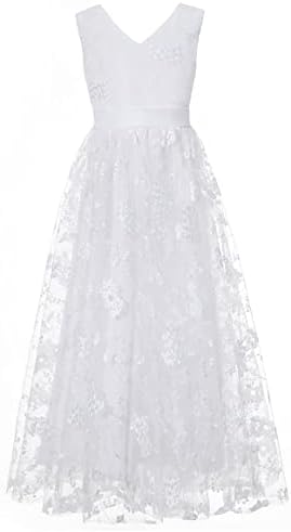 Oeesz Flower Girl Dress Djevojke A-Line V-Izrez Bez Rukava Duge Vjenčane Pričesti Pageant Party Haljine