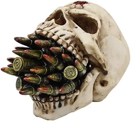 EBROS HELL CHENT WARMO Bullet Shell Clune koji strše iz usta lobanje 6.25'long Wartogs Skeleton Figurine za Noć vještica u makabre sa kolekcionarom mrtvog kosturnika