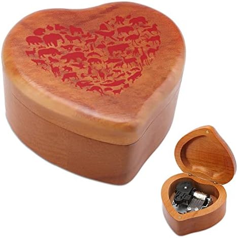 Volim životinje Drvena muzička kutija Vintage Musical Box poklon za božićni rođendan Valentinovo