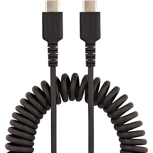 Starch.com 20in USB C kabl za punjenje, namotani brzi cable i sinkronizirani USB-C kabel, USB 2.0 Type-C kabl, Čvrsta aramidna vlakna, izdržljiv muški do muški USB kabel, crni
