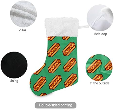 Božićne čarape Brza hrana HotDogs Yummy Green White Plish manžetni Mercerizirani obiteljski odmor Velvet Personalizirani