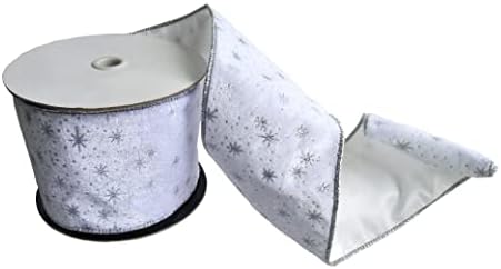 Idea-craft bijela sa srebrnom anis ožičenom vrpcom za božićne zateme poklon DIY ukras, 4 w x 10