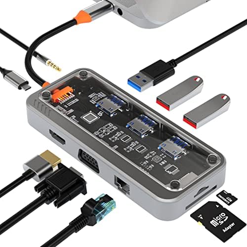 Nadograđeni USB C Hub Multiport Adapter,USB C priključne stanice za Laptop za Dell MacBook HP Surface,10-u-1