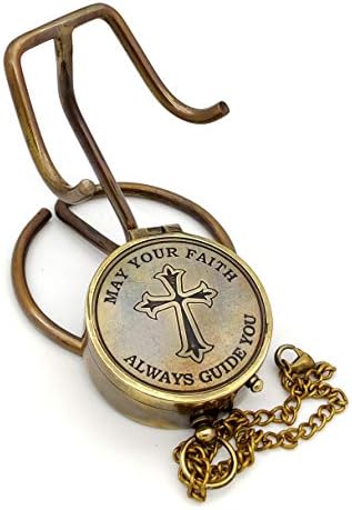 5Monsun5 mesingani Compass Cross i neka vaša vjera uvijek vodi ugraviranu. Poklonite poklon ideje za potvrdu, nebeski dar vjere. Savršeni krštenje, misionar, rođendan sa štandom za prikaz.