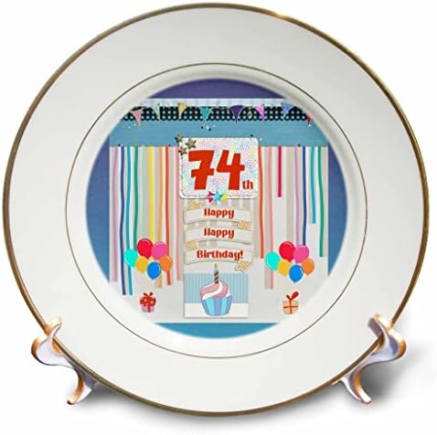 3Droza slika 74. rođendana, cupcake, svijeća, baloni, poklon, streameri - ploče