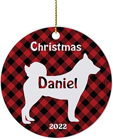 Ditooms pas Silhouette karirani prilagođeni pas božićno drvo viseći ukrasi, farbanje Splash Round Xmas Porculanski