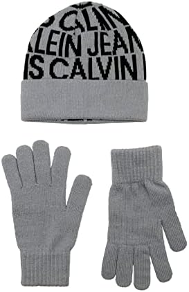Calvin Klein Boys ' Ckj All Over logo Solid Beanie and rukavica Set