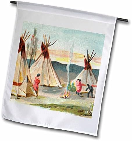 3drose Indijanac Wigwam Tent Village Vintage slika akvarelne umjetnosti-zastave
