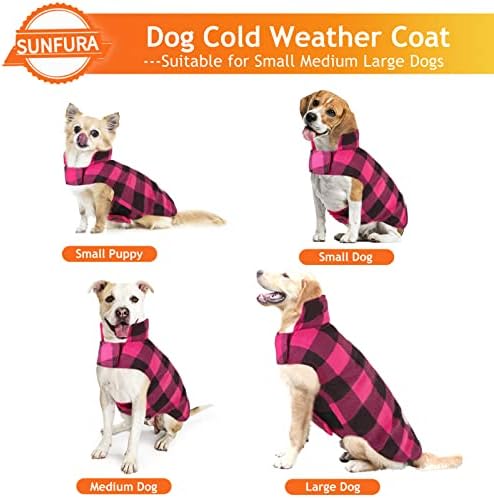 Sunfura Pleini pas, britanska psa zimska jakna na otvorenom plijen sa vjetrootpornim ovratnikom i rupa za povodcu, bivolo plairani pas hladni vremenski kaputi za toplu odjeću za male srednje pse