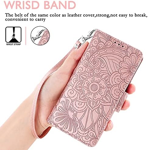 Petocase za iPhone 13 mini novčanik slučaj, reljefni Mandala Floral Leather Folio Flip Wristlet Shockproof zaštitni
