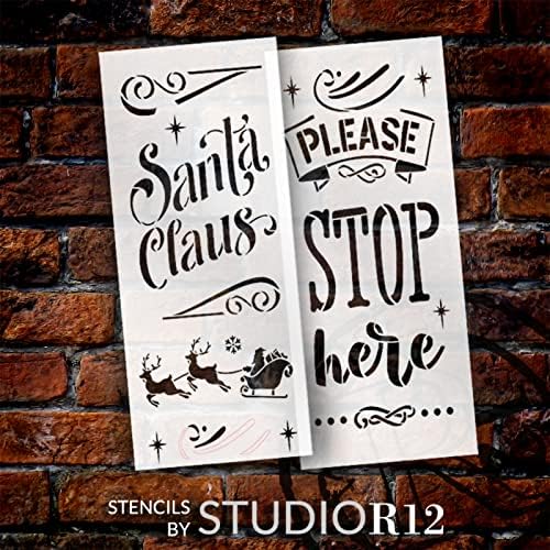 Santa Claus zaustavite se ovdje visoki šablon za trijem StudioR12 - 4ft-USA Made-Craft DIY Božićni