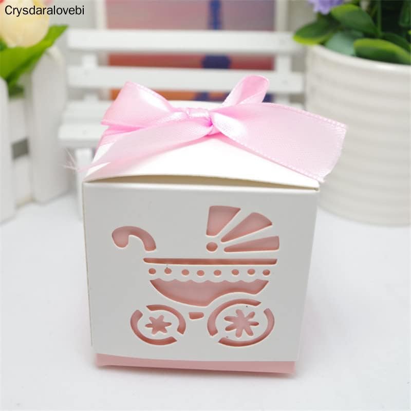 Crysdaralovebi Laser Cut Hollow Baby Carriage Cookie Poklon Kutije Vjenčanje Baby Tuš Candy Treat Torba