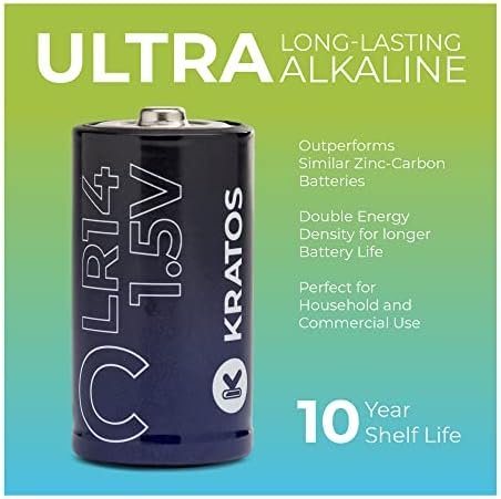Kratos Power C baterije - 4 pakovanja alkalne baterije - dugotrajna alkoholna baterija C - 10 godina rok trajanja - Mercury & Cadmium Besplatne baterije za lampicu - Zamjenske baterije za jednokratnu upotrebu