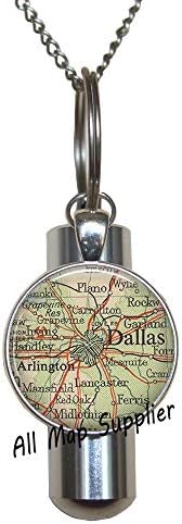AllMapsupplier Modna kremacija urna ogrlica Dallas Map urn, Dallas Karta Kremat Urn ogrlica, Dallas Urn,