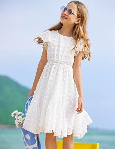Arshiner djevojke Girly Dress Swiss Dot Ruffle kratki rukav Twirly slatke haljine za 5-12 godina