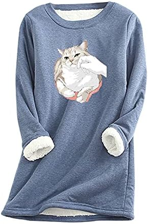 Žene Fleece Sleep Bage CAT grafički vrhovi Dugi rukav Pajamas Crewneck Nightnewward Majice Haljine