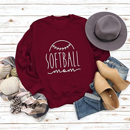Softball MOM Duks žena Žene Ležerne prilike dugih rukava Crta majica Funny Pismo Grafički vrhovi Softball Lovers Majice