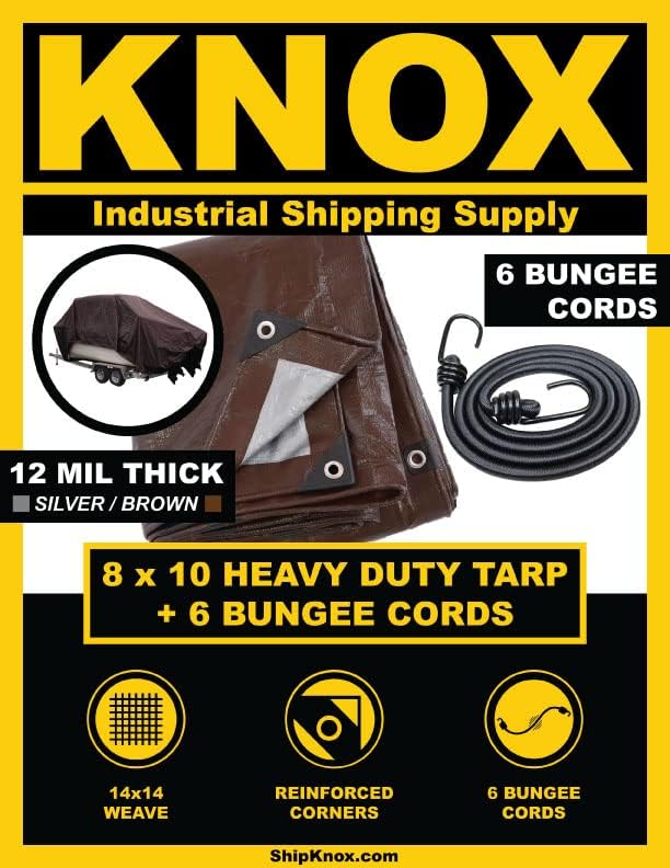 Brend Knox - 12 mil plastična tarpa, teška dužnost, srebrna / smeđa, zglobovi, ojačani uglovi, aluminimske