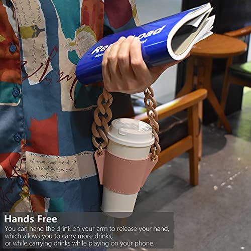 Prijenosni držač rukava za čaše poklopac protiv opekotina protiv zamrzavanja sa lancem napravljen od PU kože
