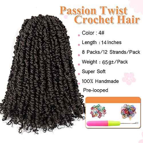 Umylar Pre-twisted Passion Twist Crochet Hair 14 Inch 8 pakovanja Pre-looped Passion Twists Heklana kosa za crne žene kratka strast Twist Bohemian pletenice Sintetička pletenica produžetak kose, 4#)