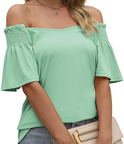 Ženske obične top vrhove T majice Ruffle s kratkim rukavima V izrez Spandex Lounge Jesen Ljeto Top odjeća Modni QR