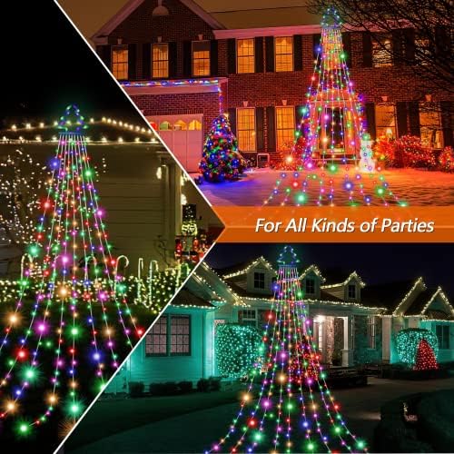 Awdsk Božić dekorativna Vanjska višebojna žičana svjetla, 317 LED Star Tree Light, 8 načina osvjetljenja koji