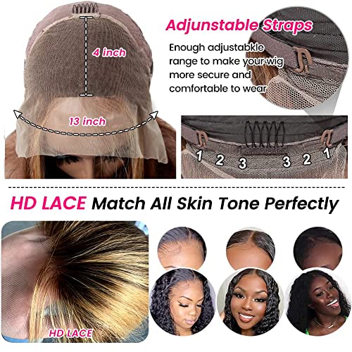 4/27 Ombre Highlight Lace prednja perika za ljudsku kosu ravna 13x4 HD prozirna čipka frontalna perika