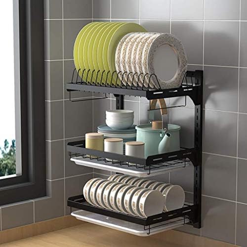 Kuyt zidna kuhinjska kuhinjska stalak za odvod posudu, 3-sloj crni 201 spremnik za pribor za jelo od nehrđajućeg