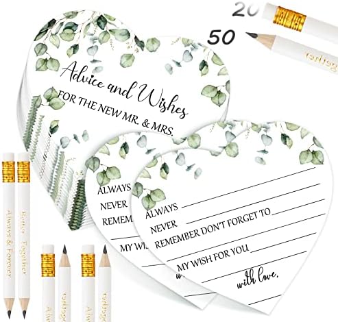 50 pakovanja savjetima za vjenčanje sa 20 kom vjenčanim olovkama savjetima oblika srca i želje eukaliptus