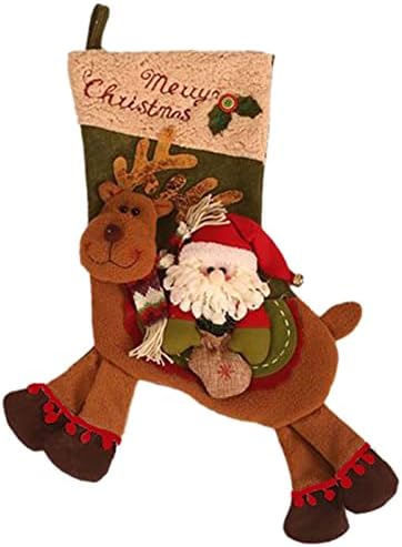 HEVIRGO tkanina Božić torba Sretan Božić Candy torba tkanina Božić čarape jahanje Elk čarape zelena
