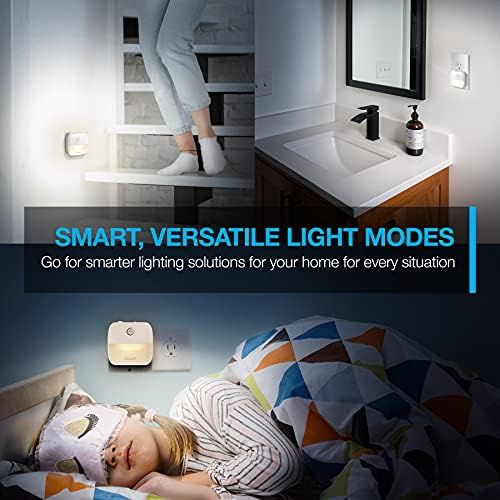 Vont senzor pokreta noćno svjetlo, [4 Pack] uključite u sumrak do zore svjetla senzora pokreta, LED noćno svjetlo sa visokim & niski režimi, kompaktan, prilagodljiv za spavaću sobu, kupatilo, kuhinja, hodnik, stepenice