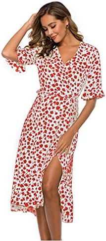 Ženska Ležerna cvjetna štampa boemska V-izrez a-Line štampana kratka rukava ljetna haljina na plaži