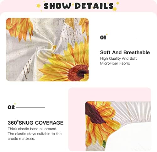 Alaza suncokretovo cvijeće cvjetno vintage piše listove krevetića ugrađene bassinet list za