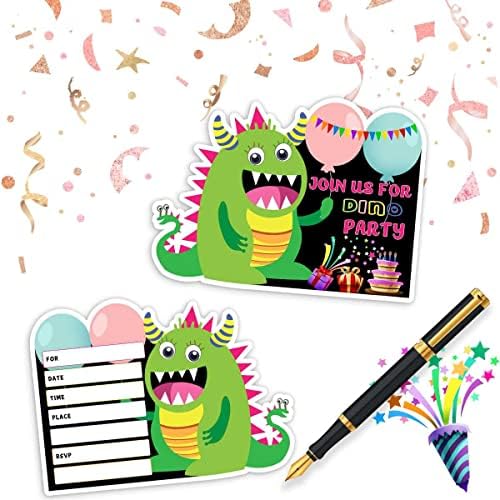 Rođendanska zabava Dinosaur s bijelim kovertama, dječačkim karticama za pozivnice za djecu, slavljenica