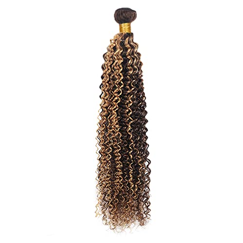 Freiuoke Brown Highlight snopovi Kinky Curly Human Hair Weave 1 Bundle 12 Inch, Brazilski Remy