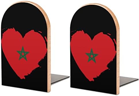 Maroko Zastava Heart Wood Bookends teške držače knjiga za police dekorativne knjige Završava