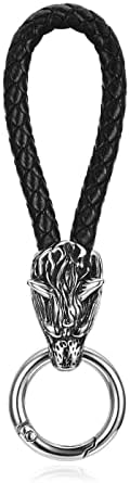 BOPREINA muškarci Crna prava koža Nordijski Viking Wolf Head privjesak za ključeve od nehrđajućeg čelika Vintage