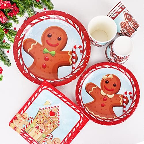 Božić ploče i salvete, medenjak Božić stranka za odmor Dinnerware Set, dječak i djevojka medenjak kolačić