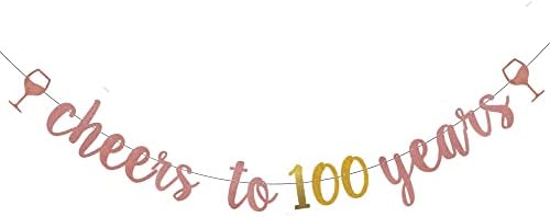 Weiandbo navija do 100 godina Rose Gold Glitter Banner, pre-nagnute, 100. rođendan / godišnjica vjenčanja