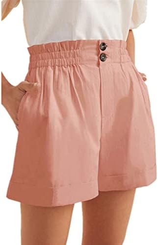 Firero kratke hlače za žene Ljeto visokog struka elastične tipke Čvrsta lagana vrećica džepna salon Bermuda
