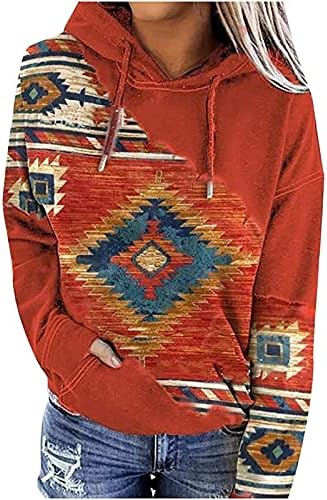 Tantisy Aztečki geometrijski konjski Print kapuljača u etničkom stilu za žene duksevi s dugim